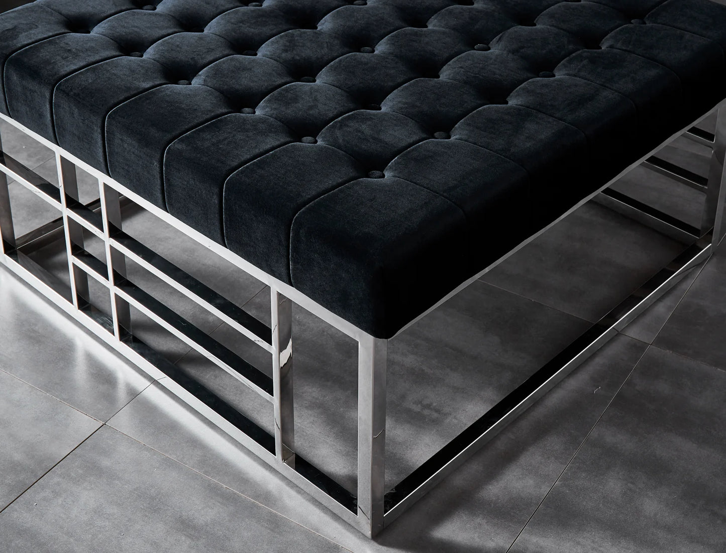 Stainless Steel Stool Bench Black Velvet Top