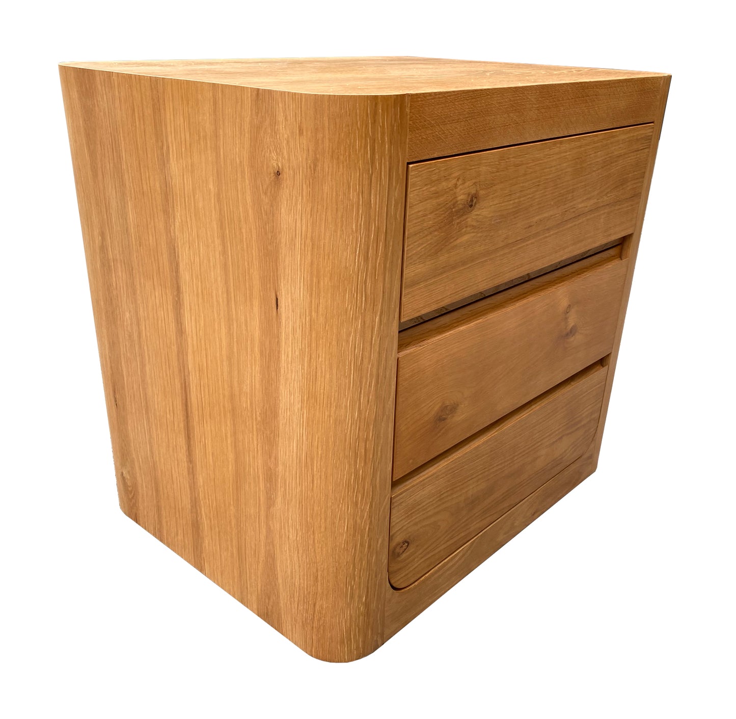 Bower Curved Oak 3 Drw Bedside Table - Natural