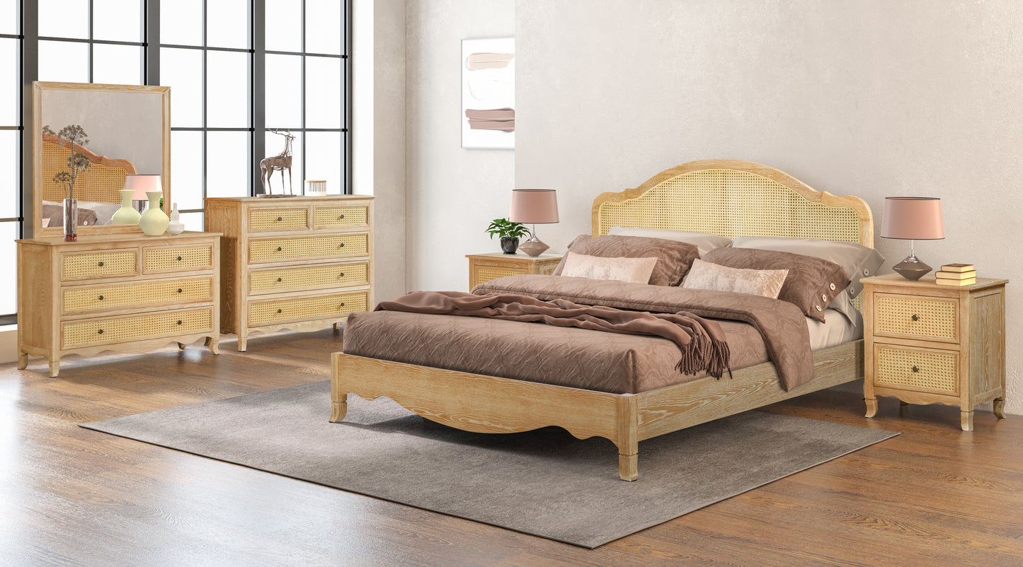 SIERRA Rattan King European White Oak and Rattan Bed