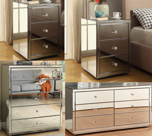 VENICE Mirror Bedside Tables (Pair) Tallboy Dresser Package