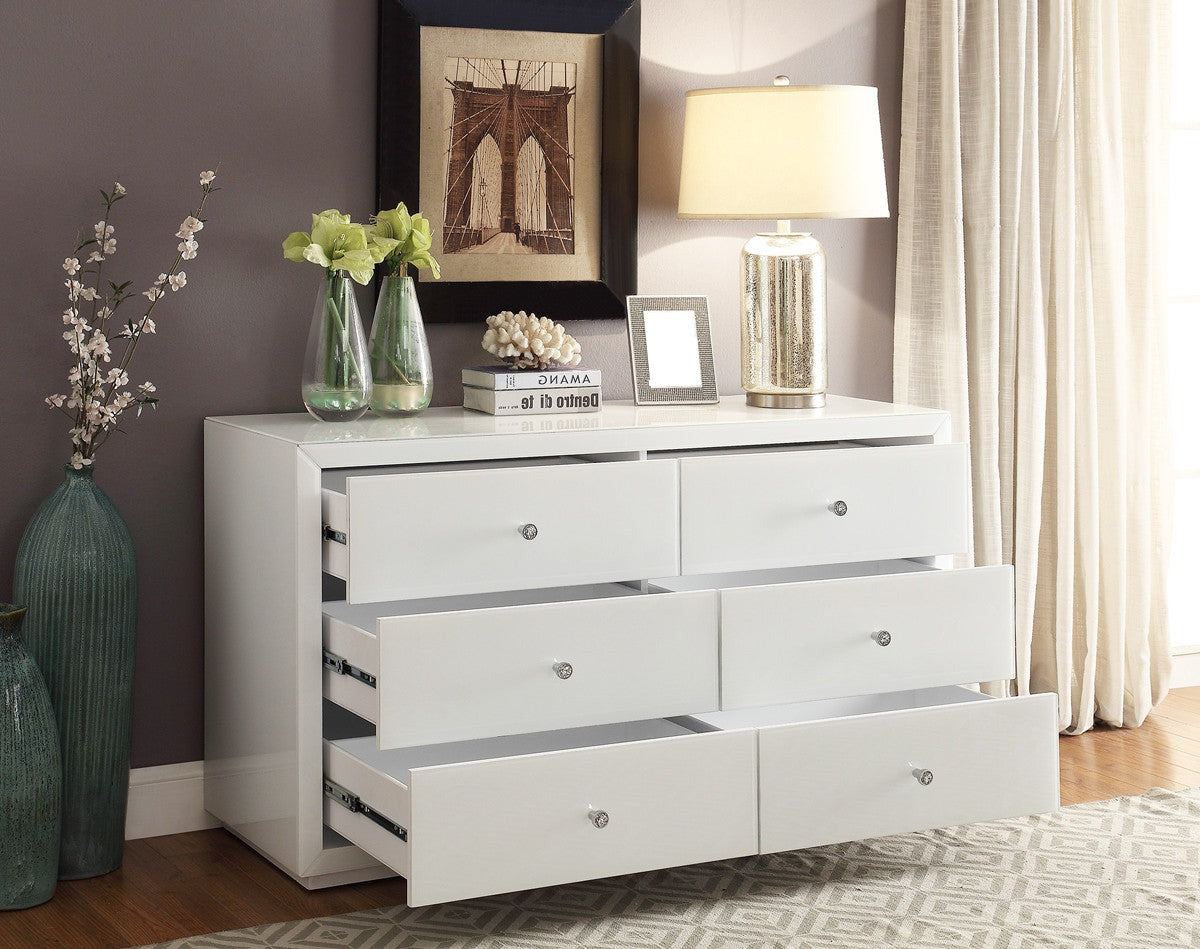 White glass deals dresser