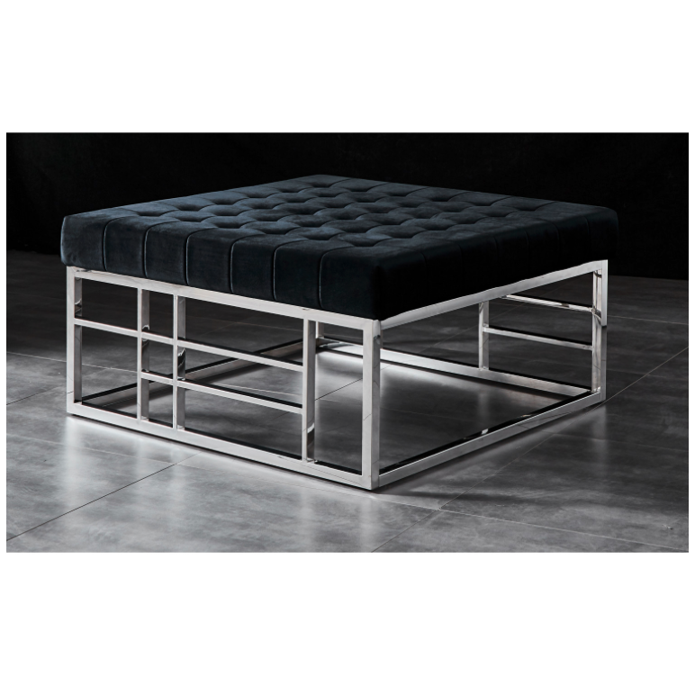 Stainless Steel Stool Bench Black Velvet Top